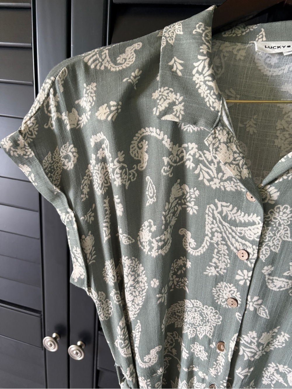 Lucky Brand Sage Green Paisley Button-Front Maxi Dress - Picture 3 of 8